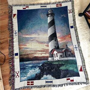 Lighthouse Tapestry Throw Blanket - Scenic Coastal Design- picnic, beach